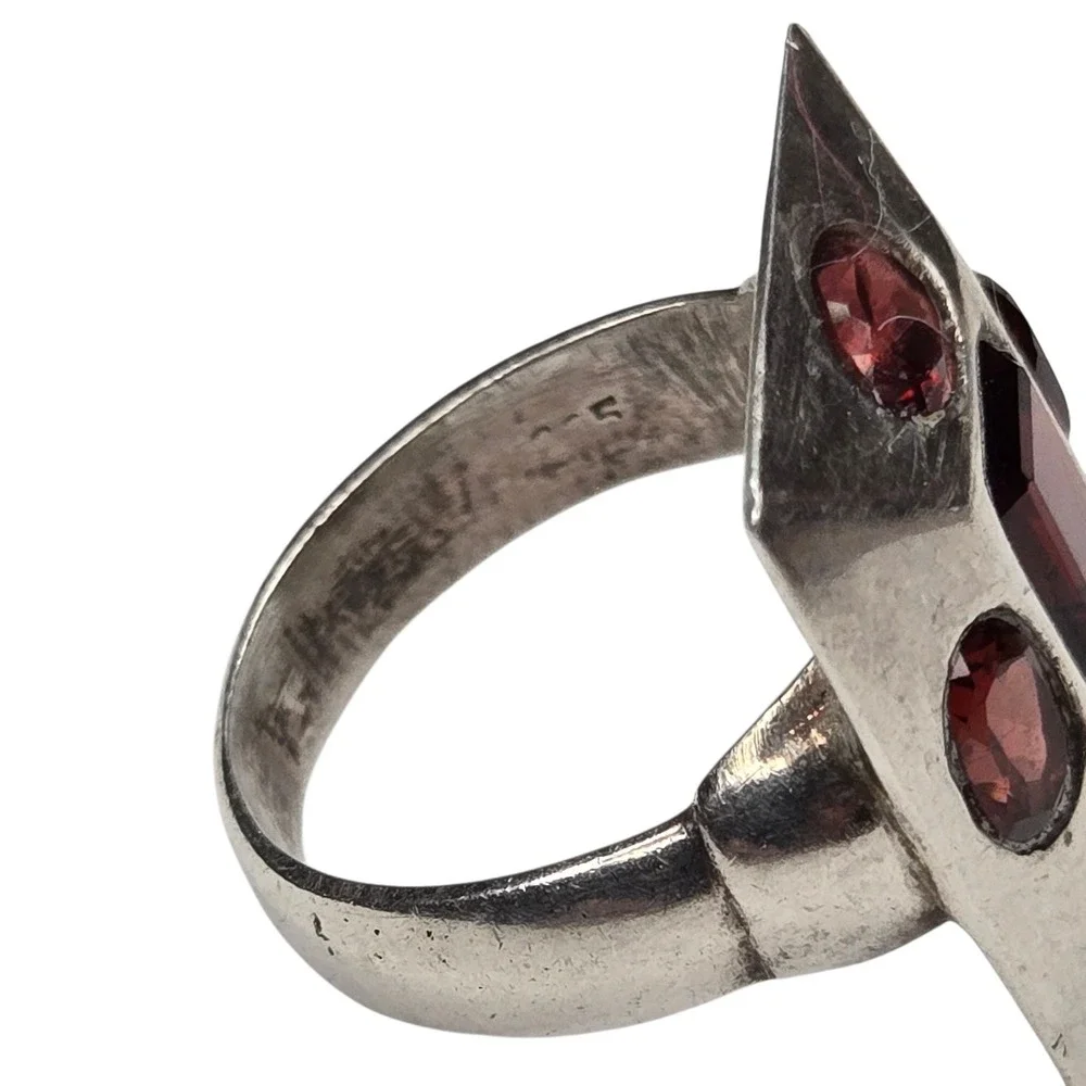 Vintage Square Ring Sterling Silver 925 Size 7.5 Red Garnet Statement Bold